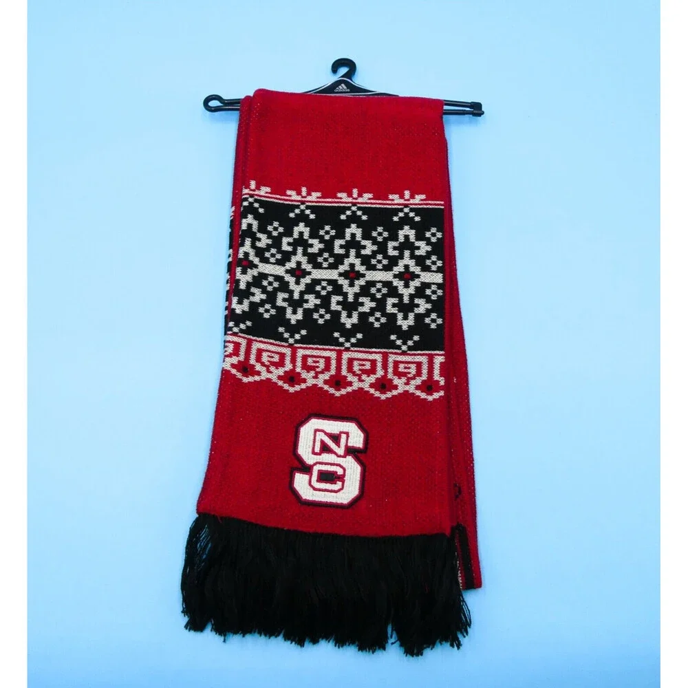 NC State Wolfpack Winter Scarf Adult Mens Womens Adidas‎ Red Black Acrylic Knit